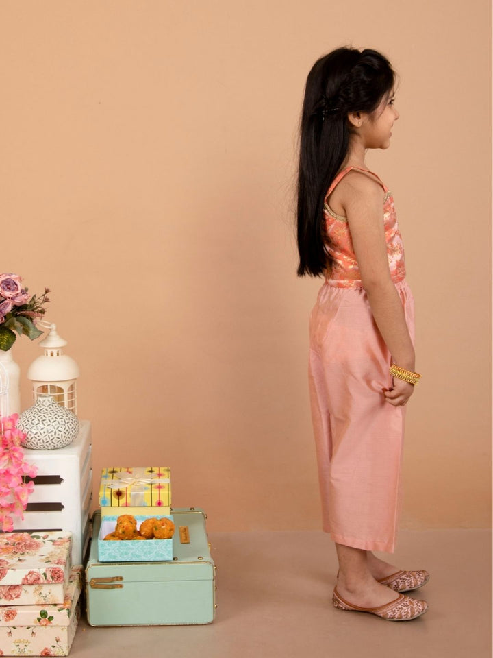 anokherang Kids Suits Peach Brocade Step Choli with Palazzo for Girls