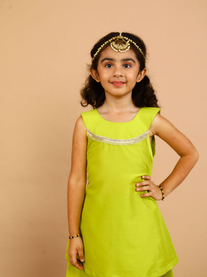 anokherang Kids Suits Peppy Green Halter Kurti with Palazzo for Girls
