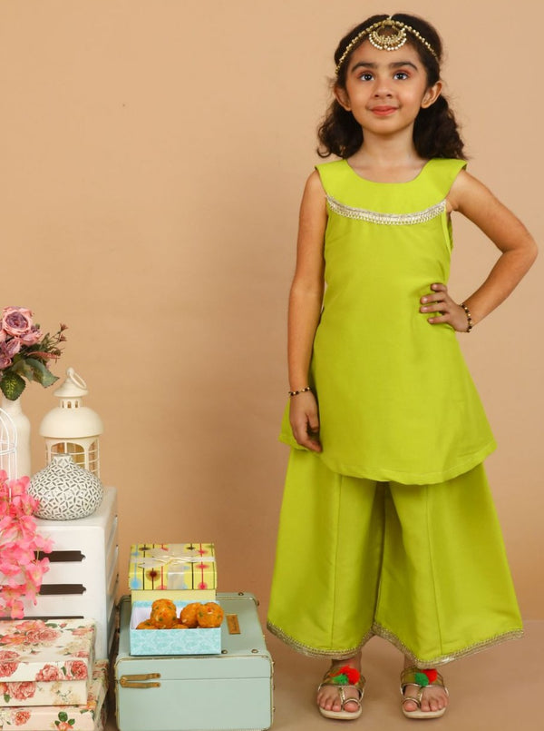 anokherang Kids Suits Peppy Green Halter Kurti with Palazzo for Girls