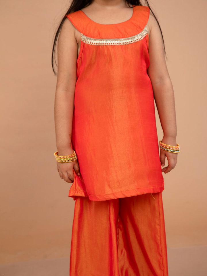 anokherang Kids Suits Peppy Orange Halter Kurti with Palazzo for Girls