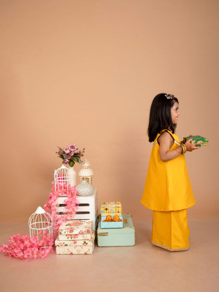 anokherang Kids Suits Peppy Yellow Halter Kurti with Palazzo for Girls
