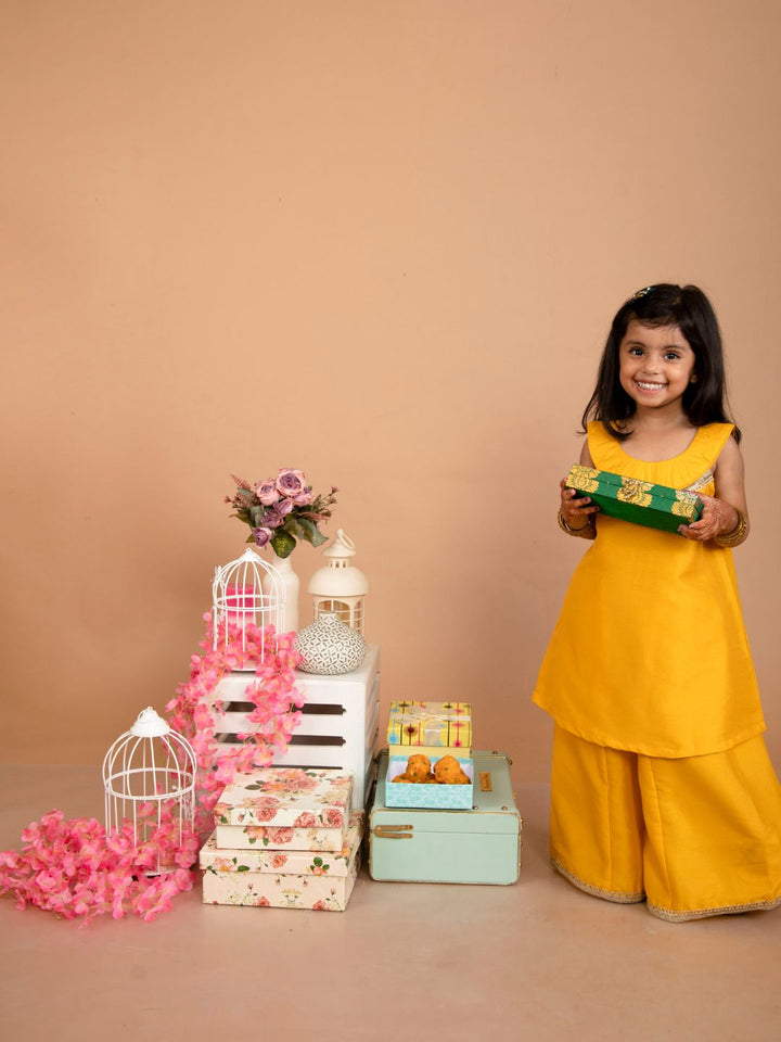 anokherang Kids Suits Peppy Yellow Halter Kurti with Palazzo for Girls