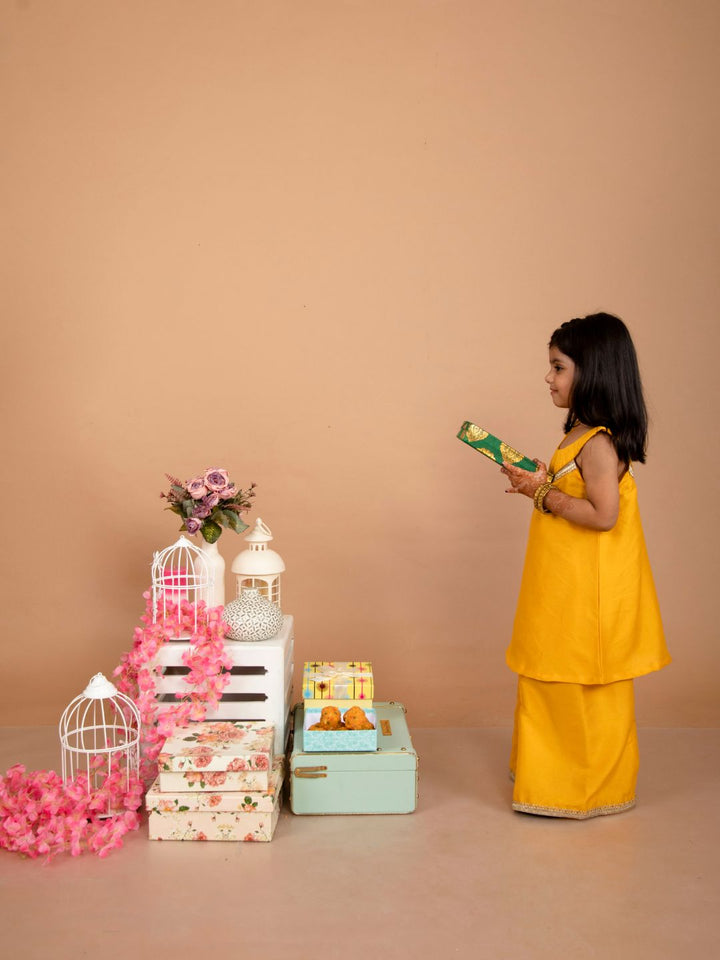 anokherang Kids Suits Peppy Yellow Halter Kurti with Palazzo for Girls