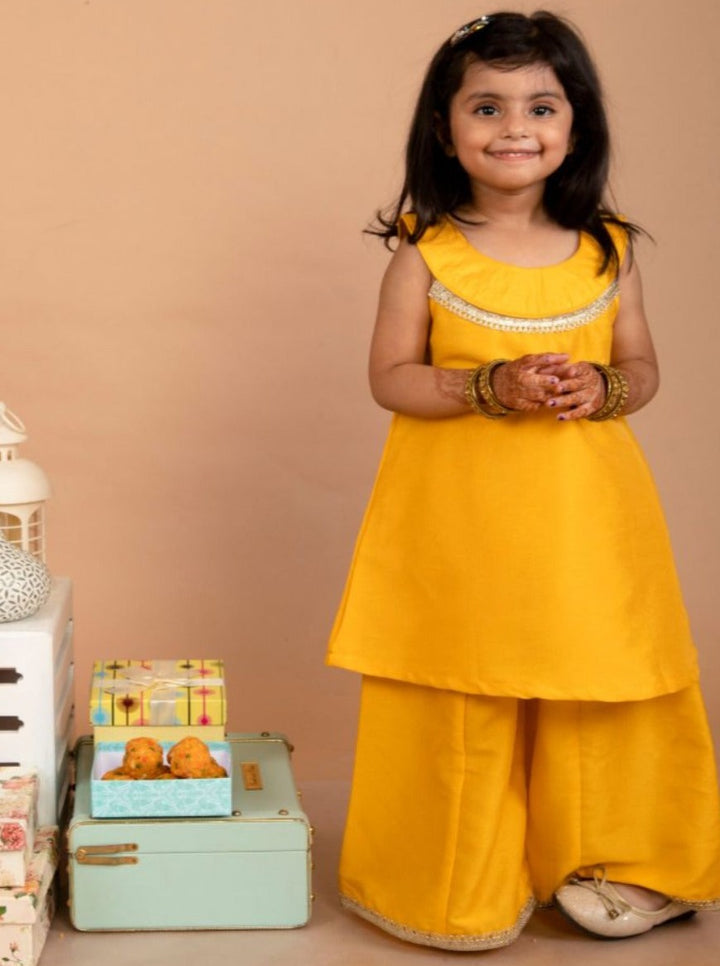 anokherang Kids Suits Peppy Yellow Halter Kurti with Palazzo for Girls