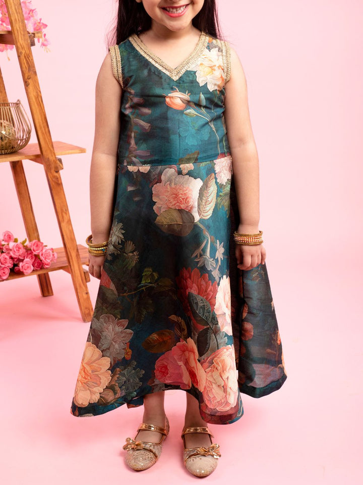 anokherang Kids Suits Pine Green Floor Length for Girls