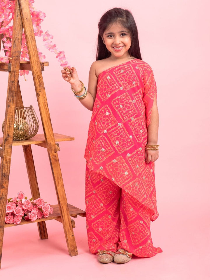 anokherang Kids Suits Pink Sequin Asymmetrical Kurti with Palazzo for Girls