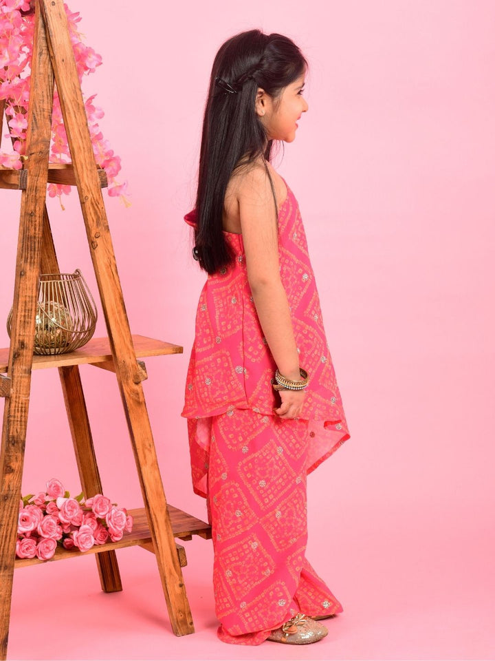 anokherang Kids Suits Pink Sequin Asymmetrical Kurti with Palazzo for Girls