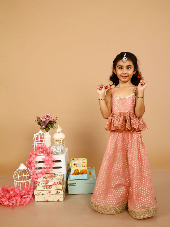 anokherang Kids Suits Sparkling Peach Chanderi Lehenga Choli for Girls