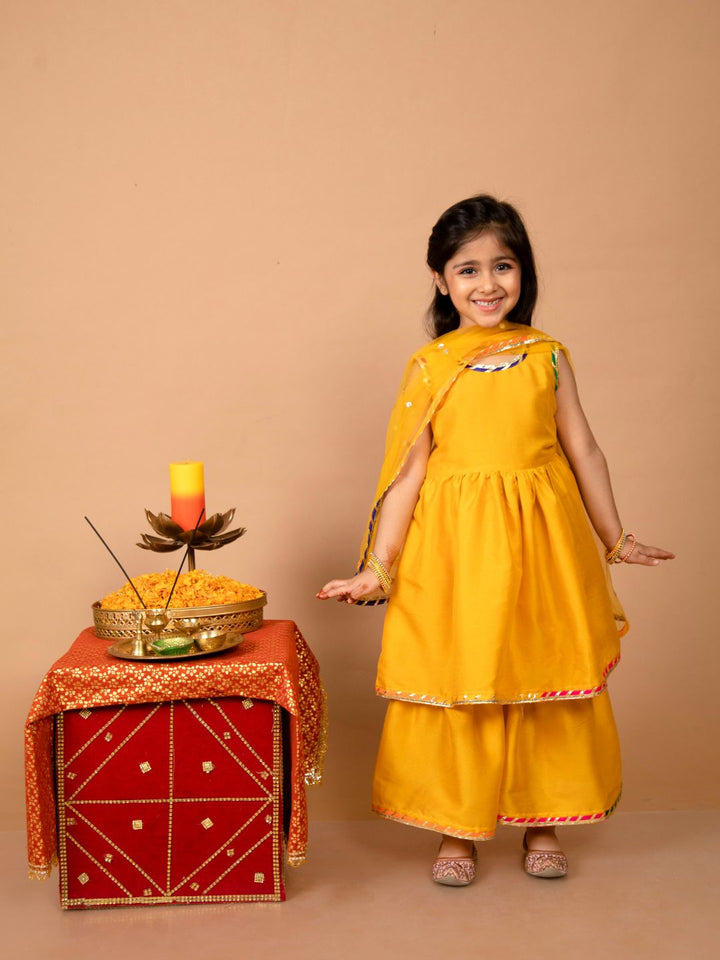 anokherang Kids Suits Yellow Anarkali with Sharara for Girls