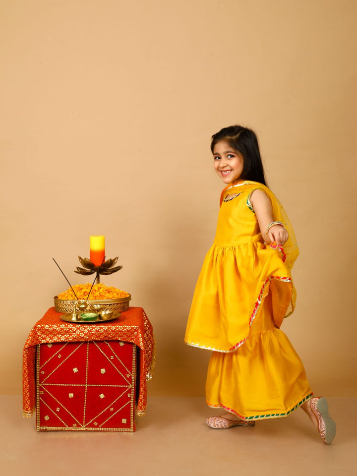 anokherang Kids Suits Yellow Anarkali with Sharara for Girls