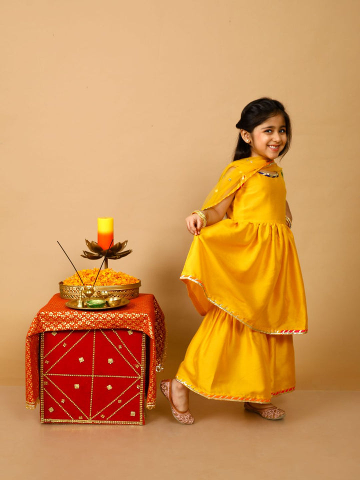 anokherang Kids Suits Yellow Anarkali with Sharara for Girls