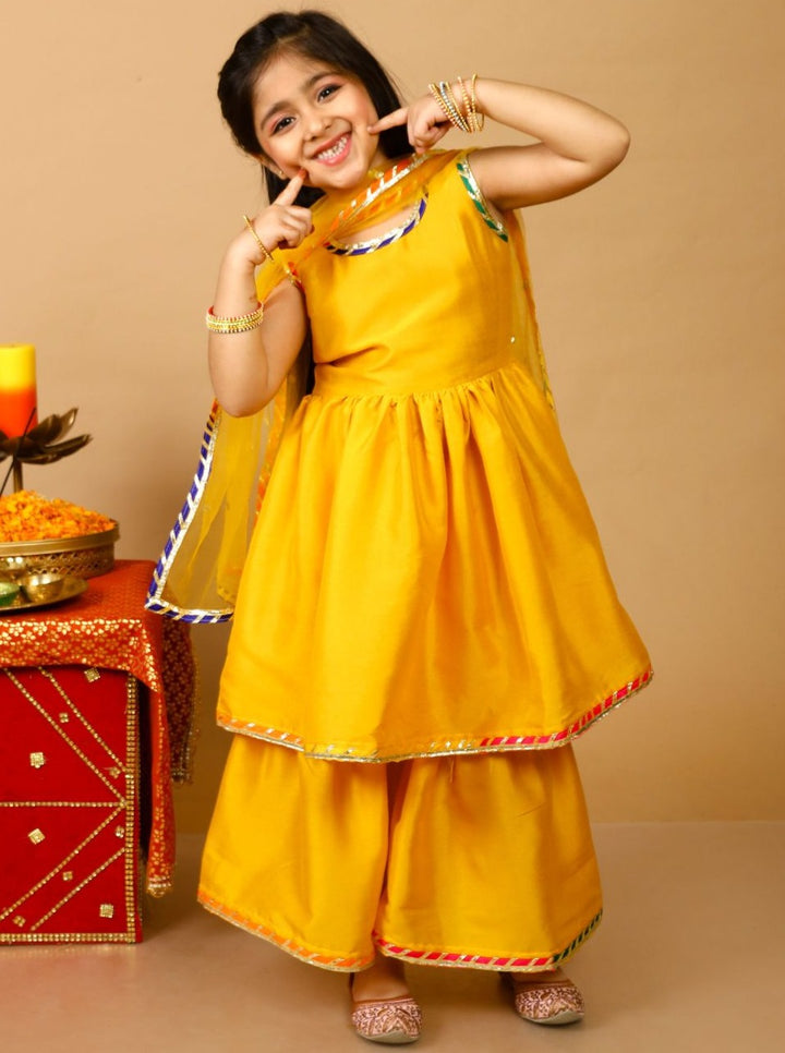 anokherang Kids Suits Yellow Anarkali with Sharara for Girls