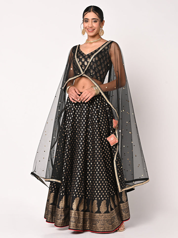 anokherang Lehenga Black Foil Lehenga Choli with Net Dupatta