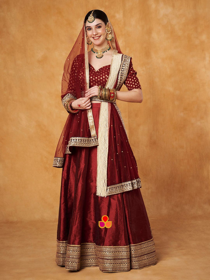 anokherang Lehenga Crimson Maroon Lehenga Choli with Peal Net Dupatta