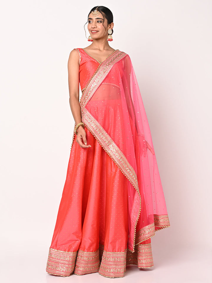 anokherang Lehenga Prism Pink Lehenga Choli with Net Dupatta