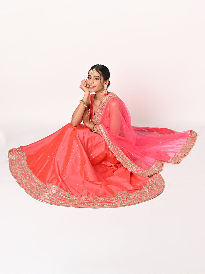 anokherang Lehenga Prism Pink Lehenga Choli with Net Dupatta