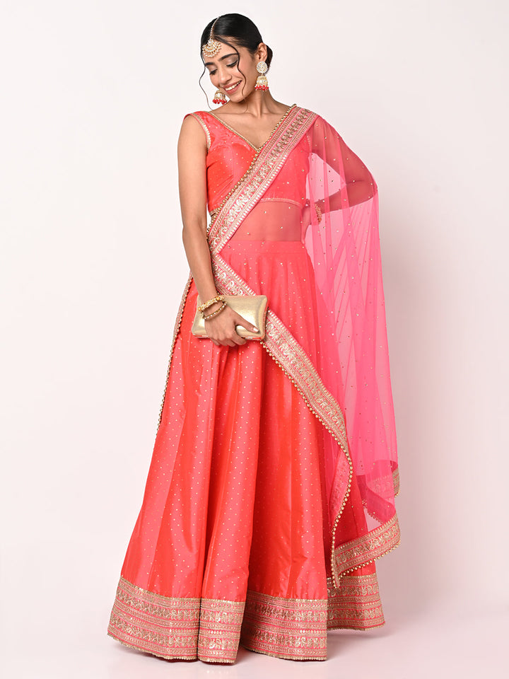 anokherang Lehenga Prism Pink Lehenga Choli with Net Dupatta