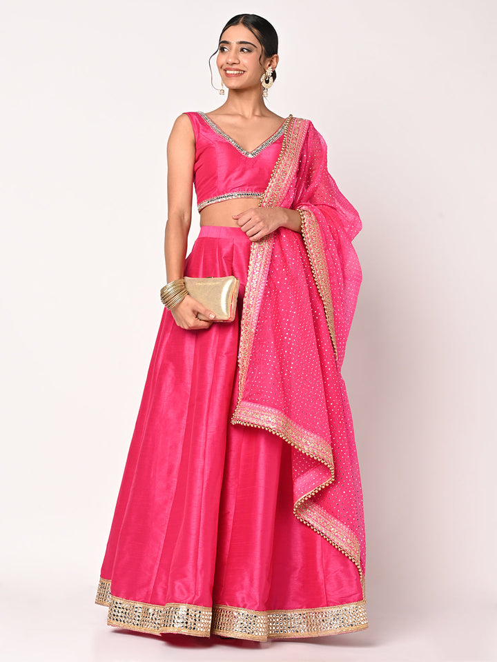 anokherang Lehenga Pure Pink Mirror Lehenga Choli with Organza Dupatta