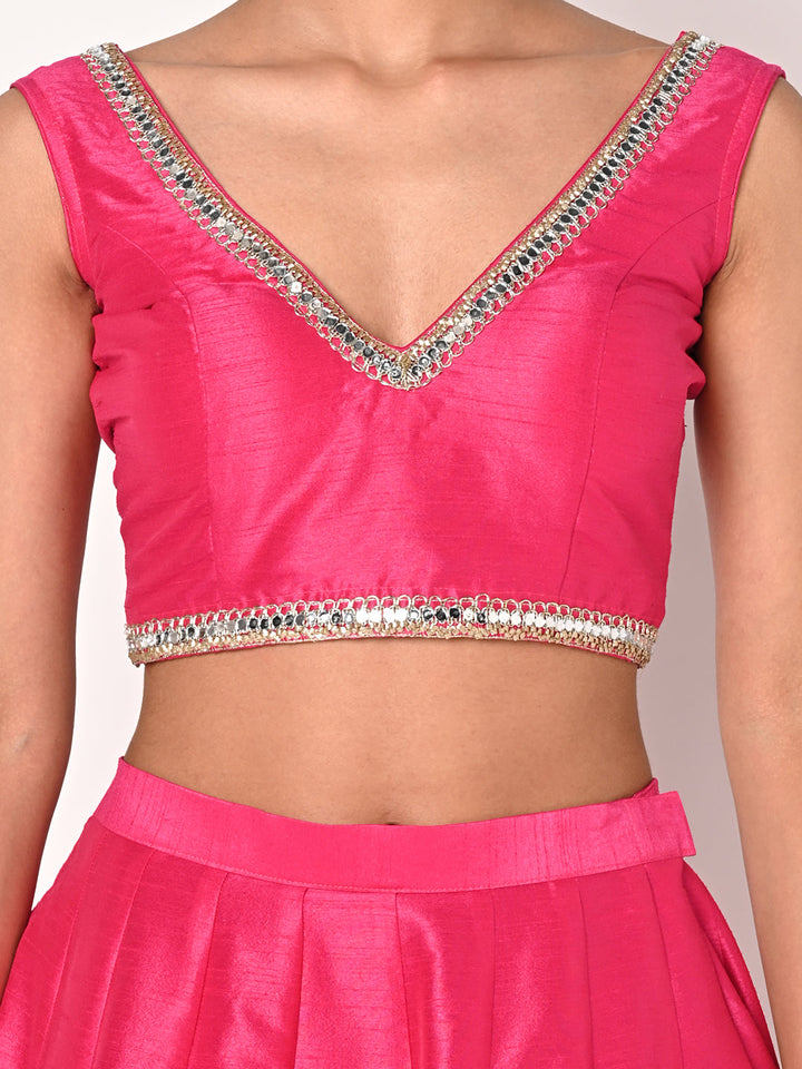 anokherang Lehenga Pure Pink Mirror Lehenga Choli with Organza Dupatta