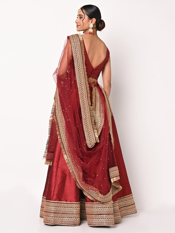 anokherang Lehenga Queen Maroon Lehenga Choli with Net Dupatta