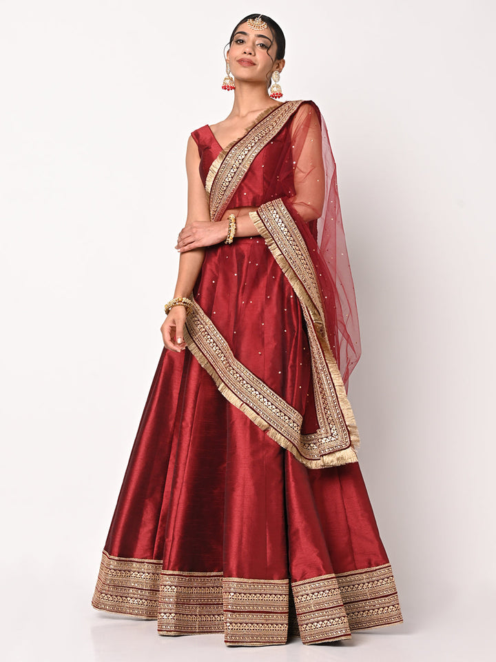 anokherang Lehenga Queen Maroon Lehenga Choli with Net Dupatta