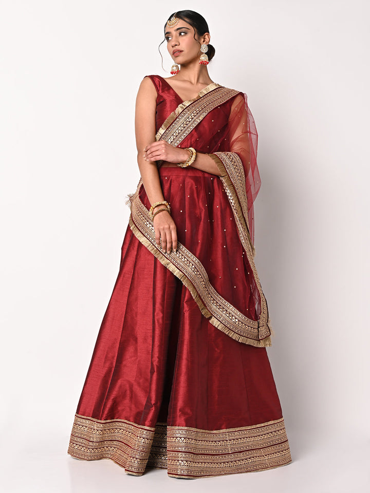 anokherang Lehenga Queen Maroon Lehenga Choli with Net Dupatta