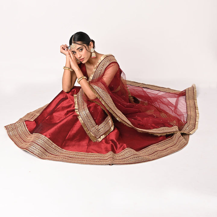 anokherang Lehenga Queen Maroon Lehenga Choli with Net Dupatta