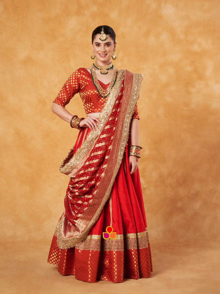 anokherang Lehenga Regal Red Lehenga Choli with Georgette Dupatta