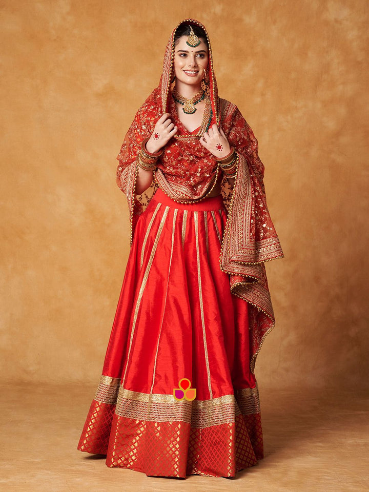 anokherang Lehenga Samaira Red Lehenga Choli with Net Dupatta