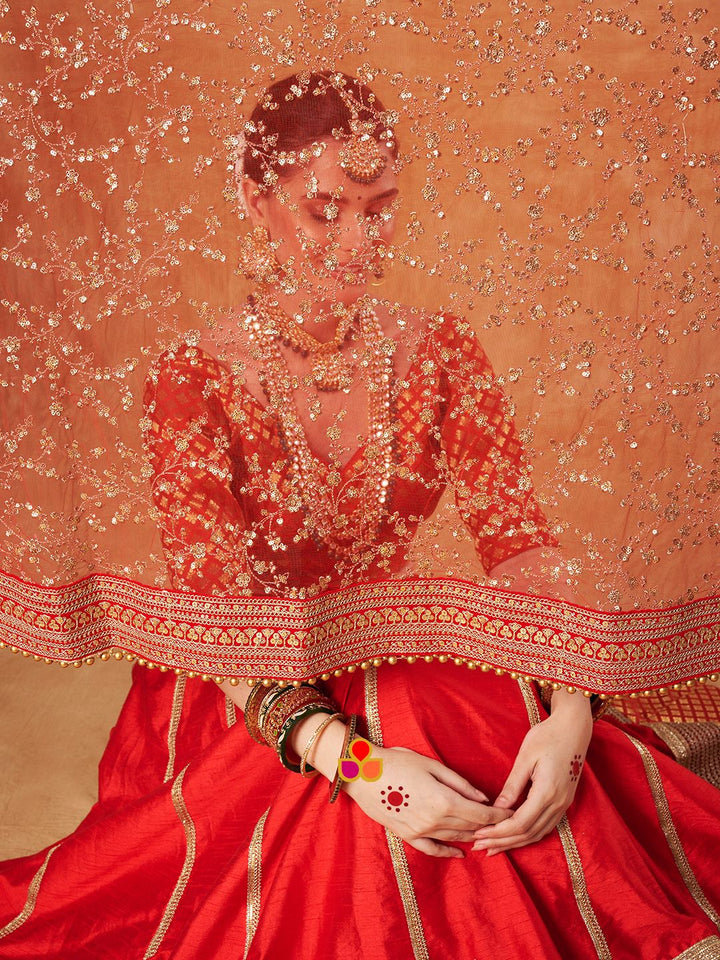 anokherang Lehenga Samaira Red Lehenga Choli with Net Dupatta