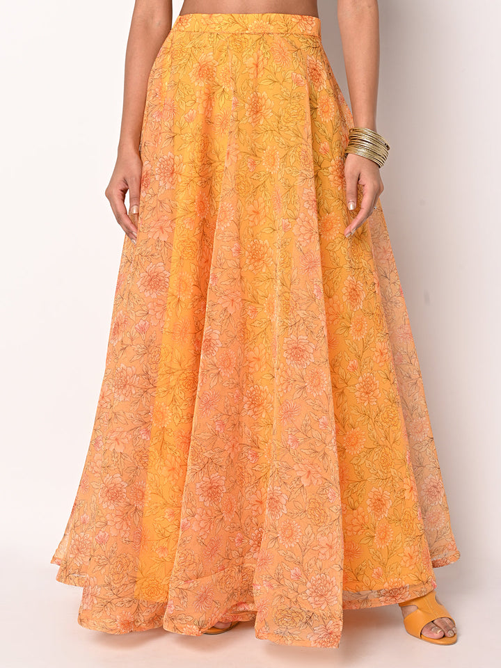 anokherang Lehenga Sunshine Printed Yellow Organza Lehenga Choli with Organza Dupatta