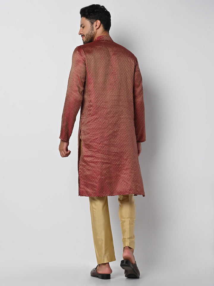 anokherang LKurtas Banarsi Wine Brocade Mens Kurta Pajama