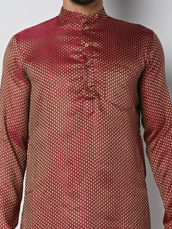 anokherang LKurtas Banarsi Wine Brocade Mens Kurta Pajama