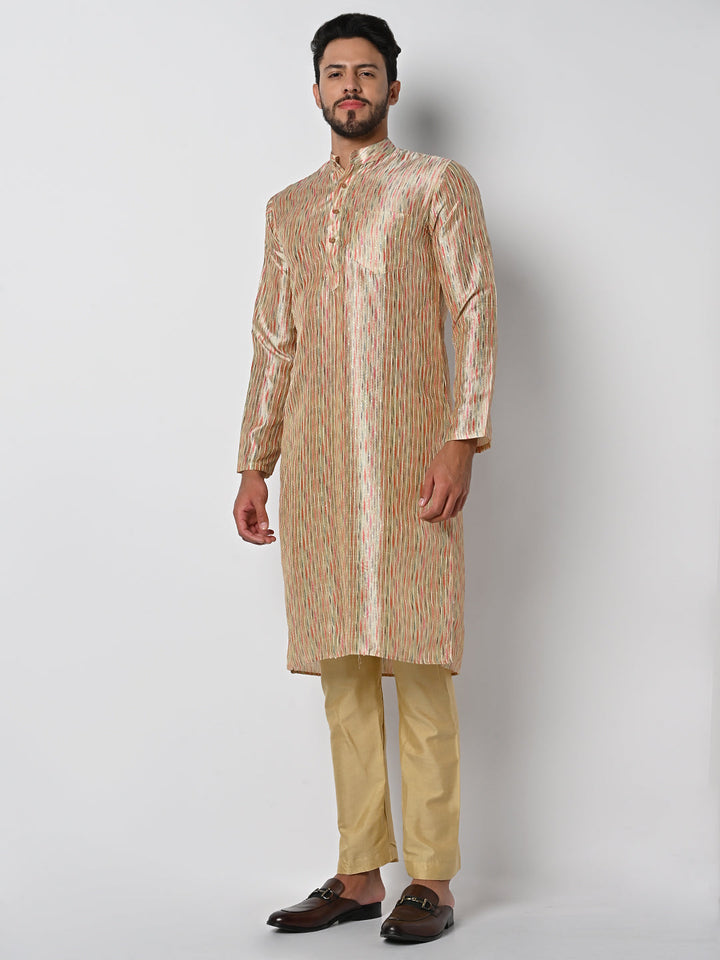 anokherang LKurtas Beige MultiColor Printed Mens Kurta Pajama