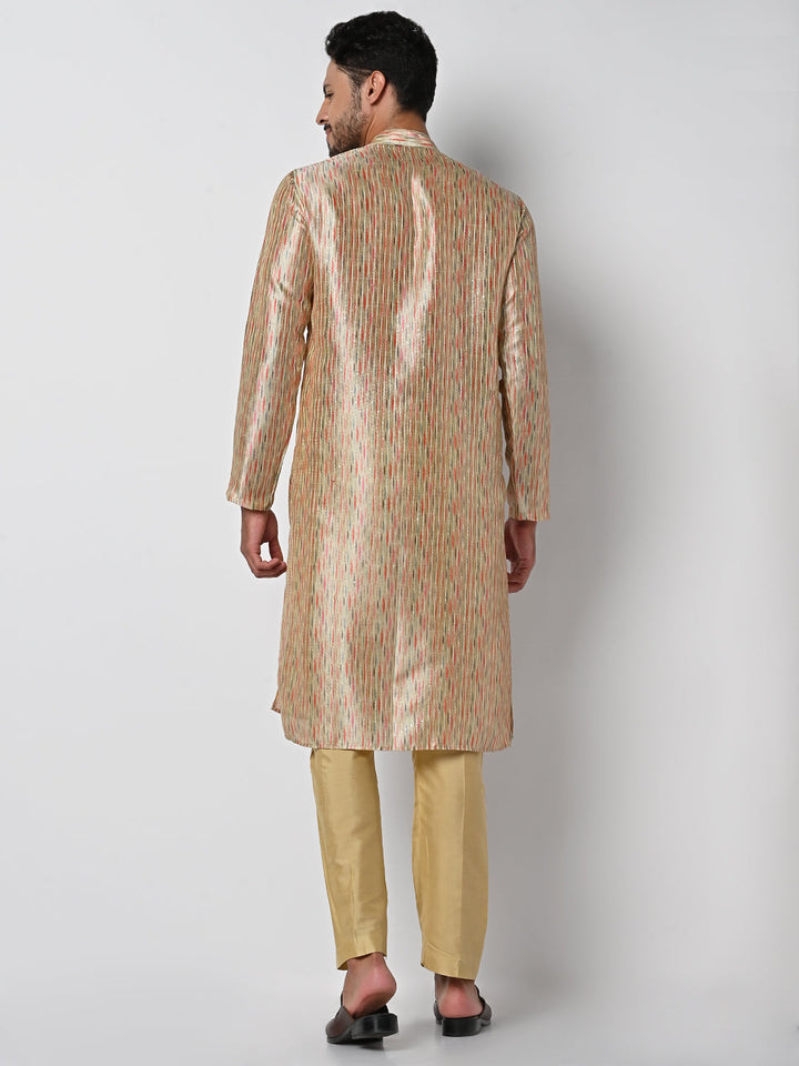 anokherang LKurtas Beige MultiColor Printed Mens Kurta Pajama