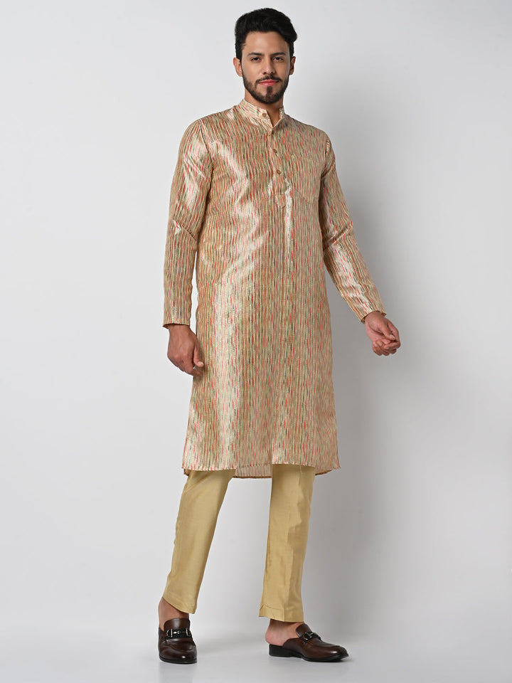 anokherang LKurtas Beige MultiColor Printed Mens Kurta Pajama