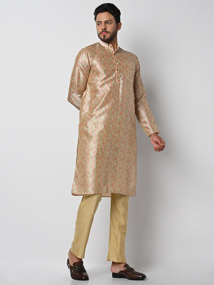 anokherang LKurtas Beige MultiColor Printed Mens Kurta Pajama