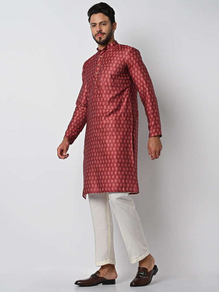 anokherang LKurtas Clay Red Printed Mens Kurta Pajama