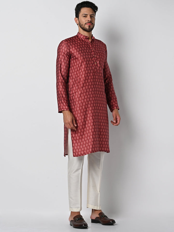 anokherang LKurtas Clay Red Printed Mens Kurta Pajama