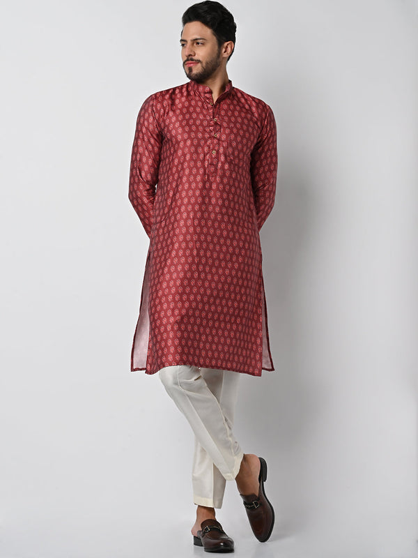 anokherang LKurtas Clay Red Printed Mens Kurta Pajama