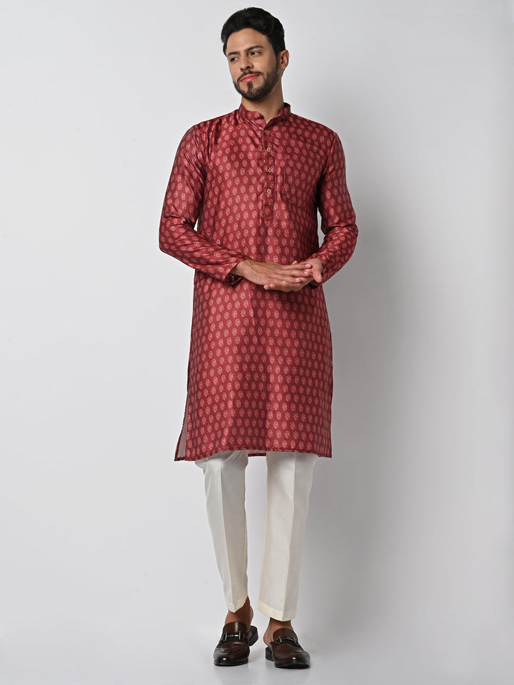 anokherang LKurtas Clay Red Printed Mens Kurta Pajama