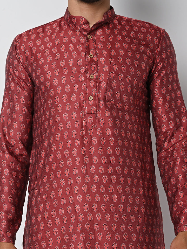 anokherang LKurtas Clay Red Printed Mens Kurta Pajama