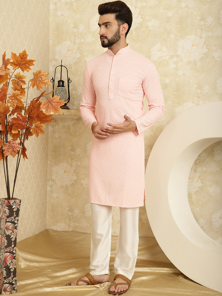 anokherang LKurtas Copy of Black Jacquard Silk Mens Kurta with Pajama