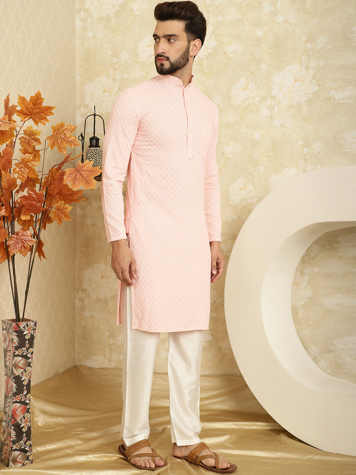 anokherang LKurtas Copy of Black Jacquard Silk Mens Kurta with Pajama