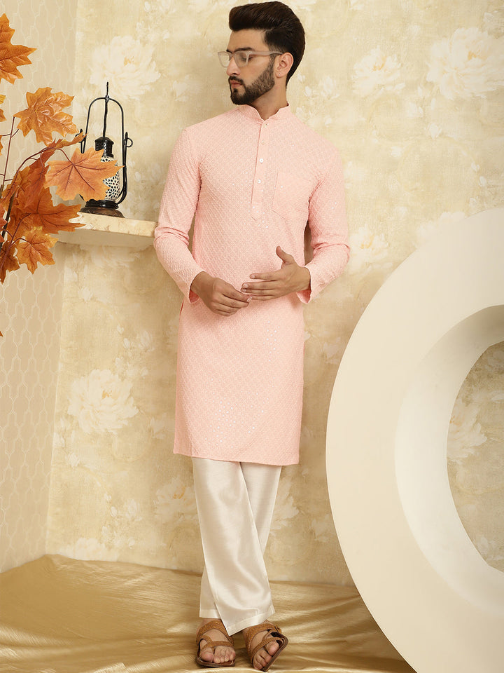 anokherang LKurtas Copy of Black Jacquard Silk Mens Kurta with Pajama