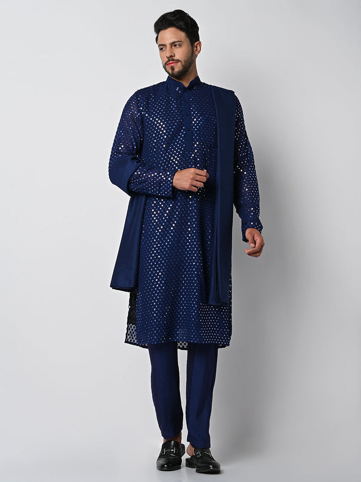 anokherang LKurtas Copy of Dazzling Blue Mirror Work Mens Kurta Pajama