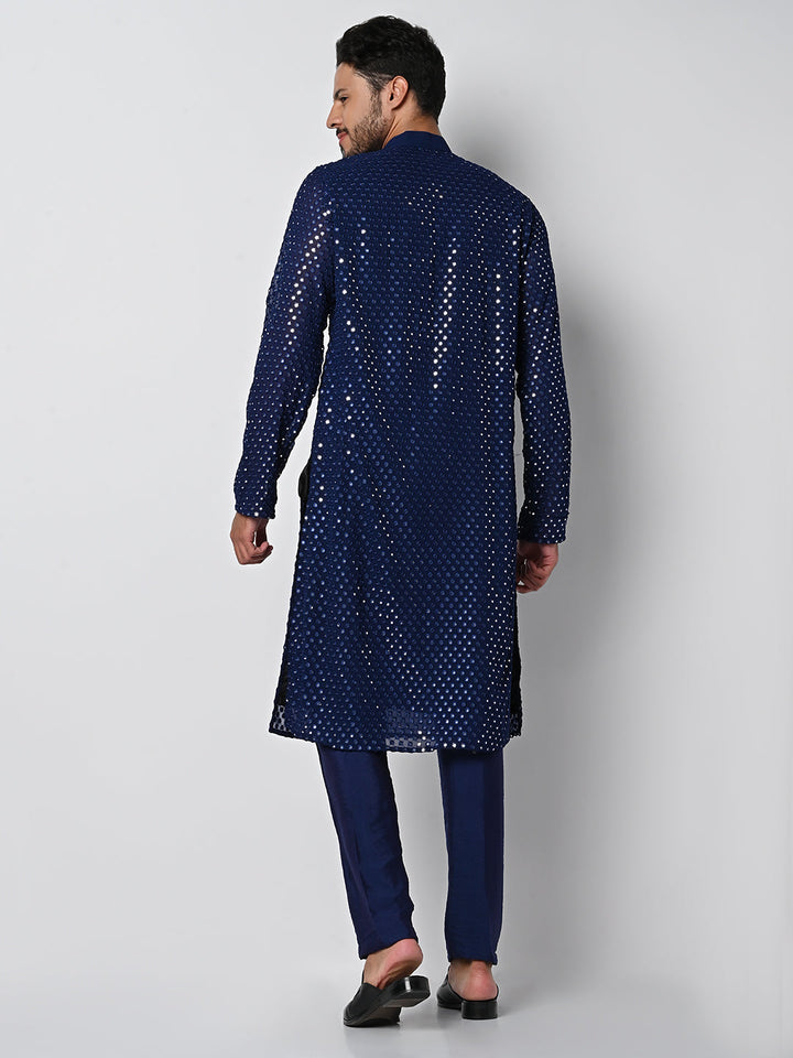 anokherang LKurtas Copy of Dazzling Blue Mirror Work Mens Kurta Pajama