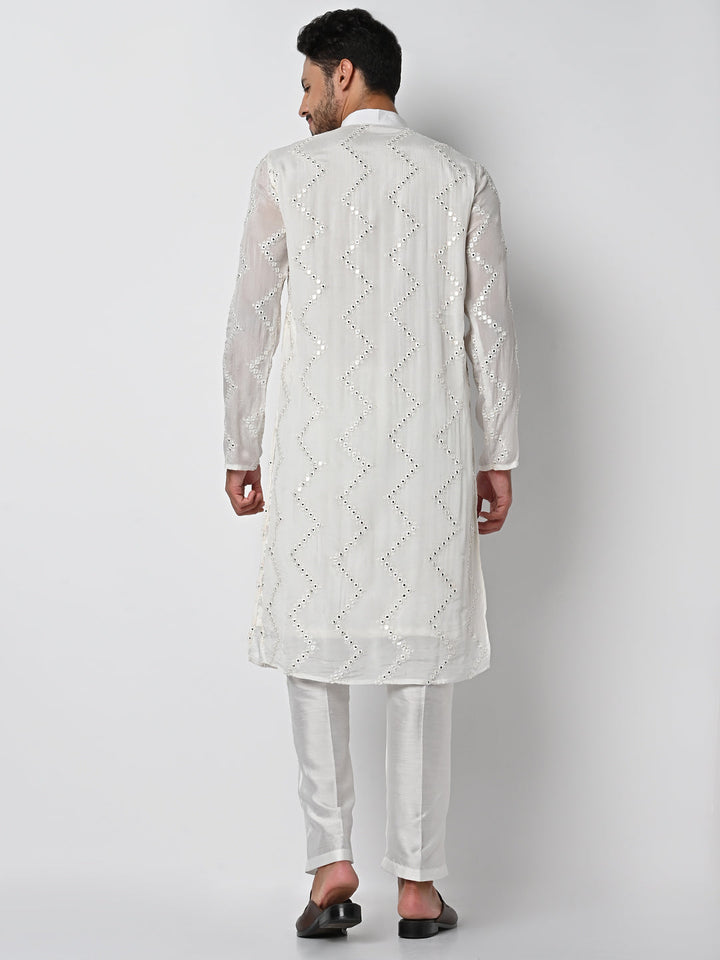 anokherang LKurtas Copy of Pure Ivory Mirror Work Mens Kurta Pajama