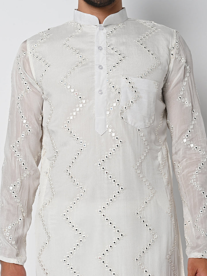 anokherang LKurtas Copy of Pure Ivory Mirror Work Mens Kurta Pajama