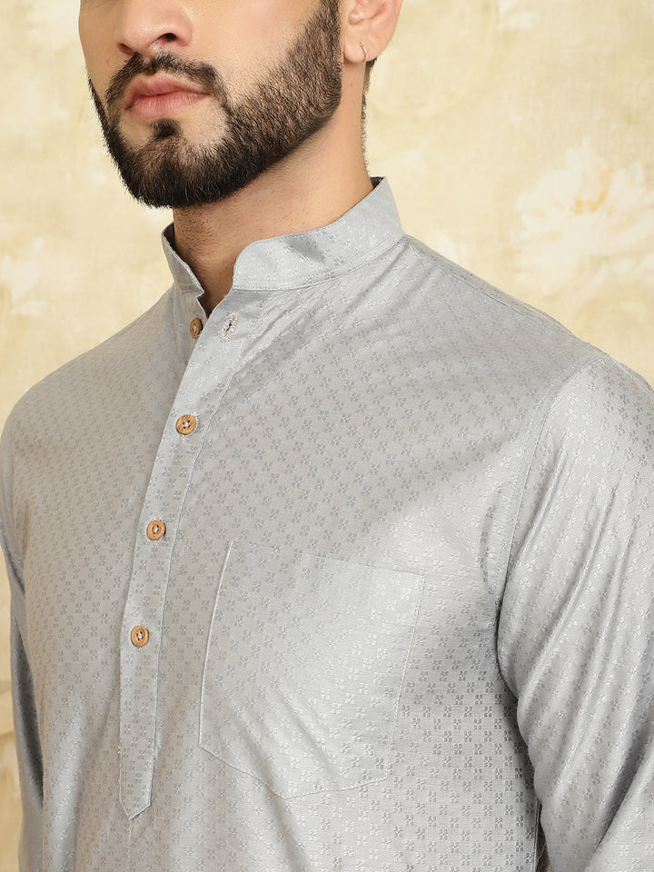 anokherang LKurtas Gray Jacquard Silk Mens Kurta with Pajama